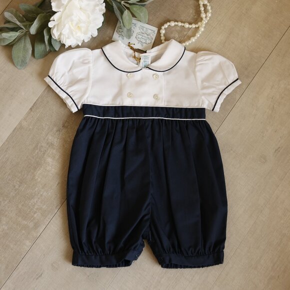 Girl's Navy & White Romper Double Breasted Classic Feltman Brothers NWT 3 Months - Picture 1 of 6